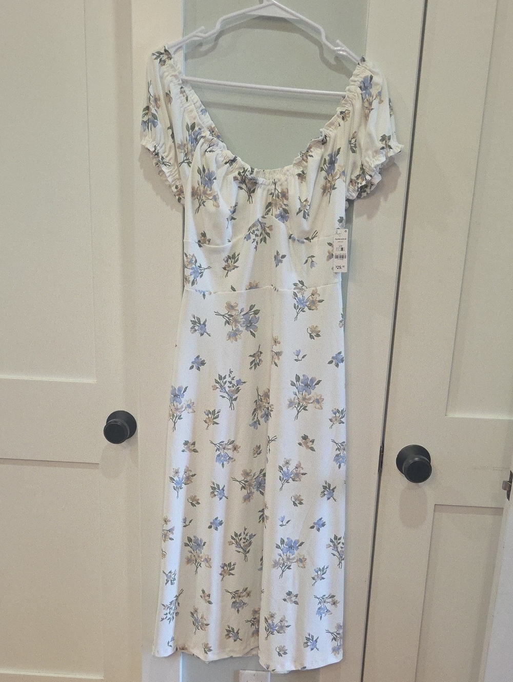 Ardene White Dress with Blue and Green Floral Print